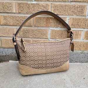 Coach Y2K Khaki Brown Signature Suede Soho Hobo Crossbody F10945